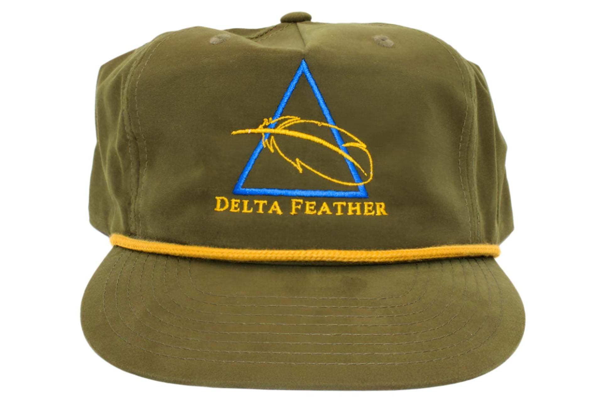 Green cap with Delta Feather logo on a white background