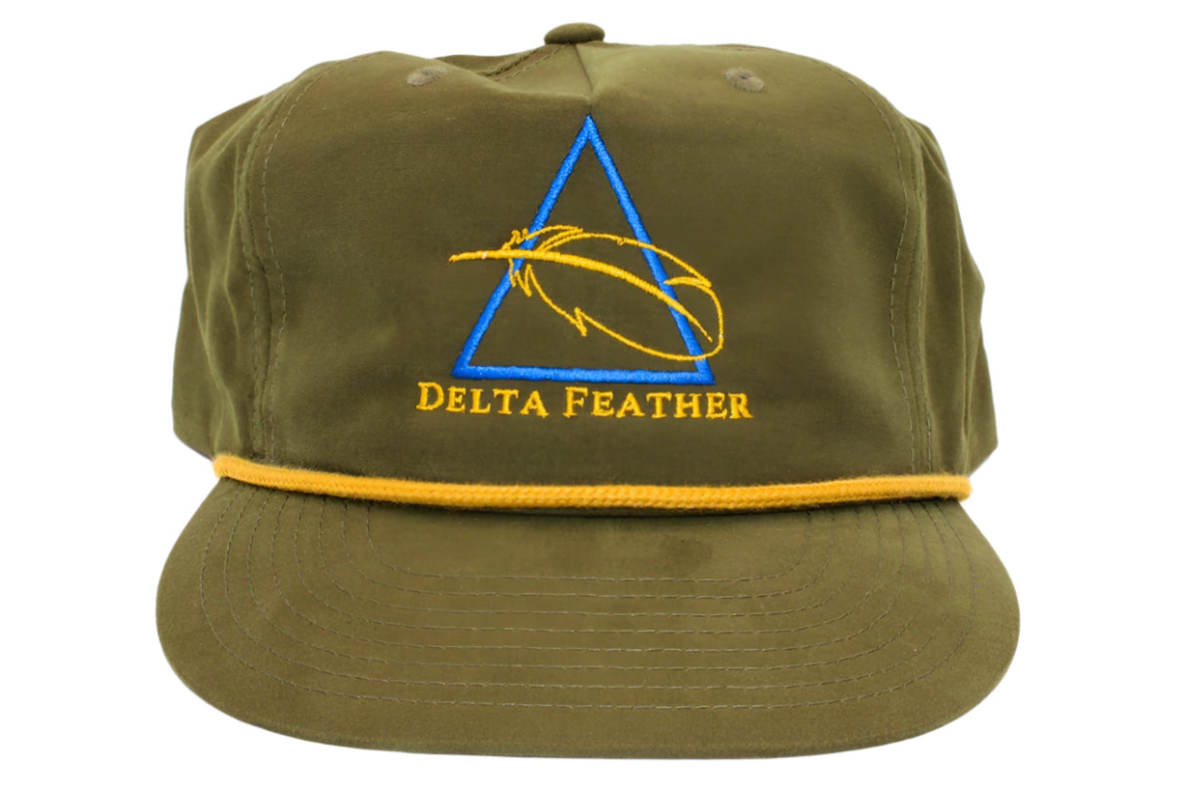 Green cap with Delta Feather logo on a white background