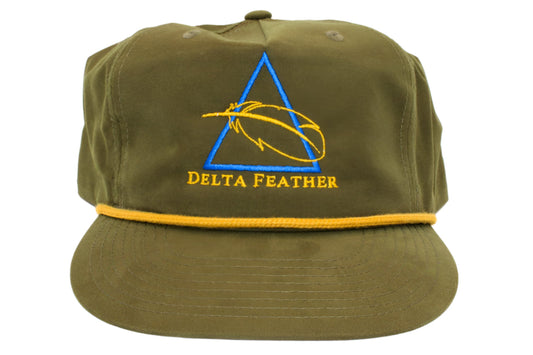 Green cap with Delta Feather logo on a white background
