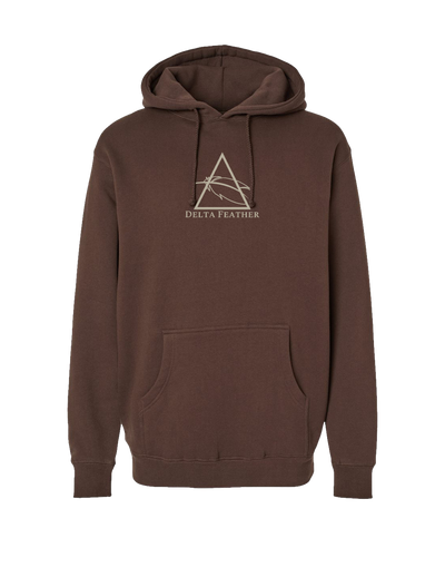 Delta Feather heavyweight brown logo hoodie for hunting and camp