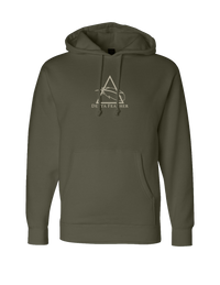 Delta Feather heavyweight green logo hoodie for hunting and camp