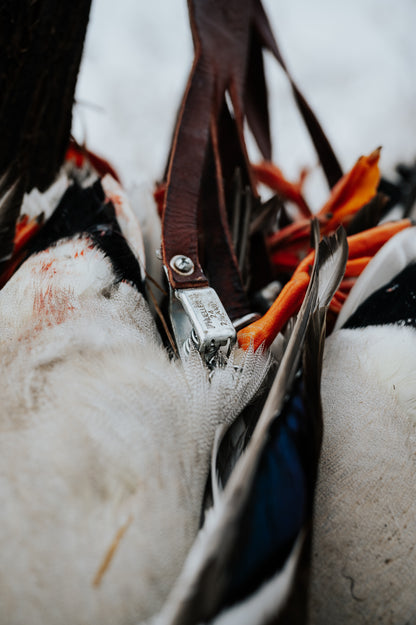 Delta Feather Leg Lok handmade leather duck strap for waterfowl hunters — alternate view