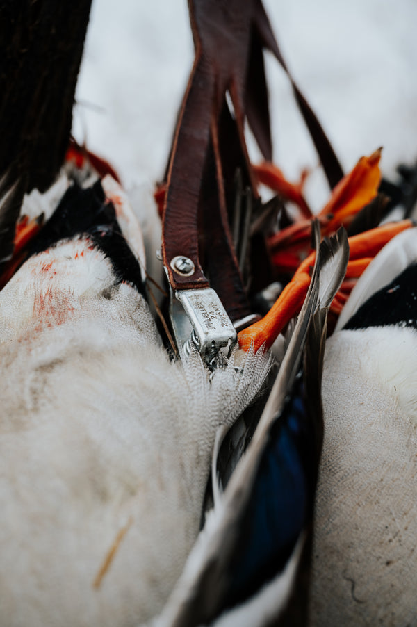 Delta Feather Leg Lok handmade leather duck strap for waterfowl hunters — alternate view