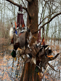 Delta Feather Leg Lok handmade leather duck strap for waterfowl hunters — close-up