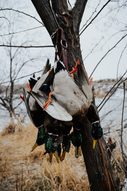 Delta Feather Leg Lok handmade leather duck strap for waterfowl hunters — detail view
